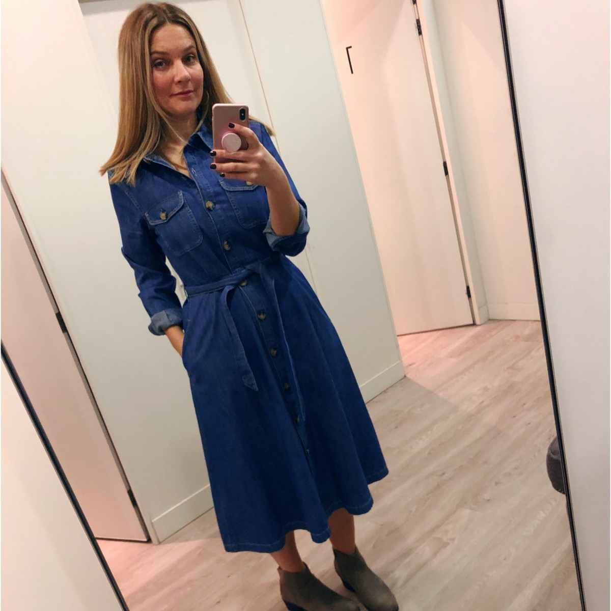 m&s denim midi dress